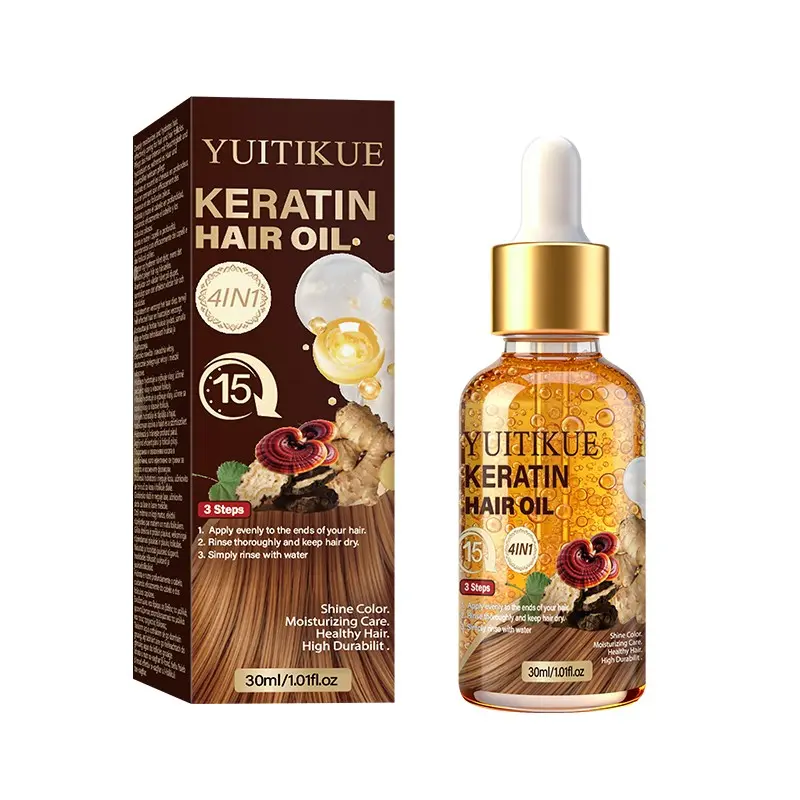 YUITIKUE Keratin Hair Oil 30ML, Turmeric Reishi Multi-Plant Formula, Repairs Damaged Hair Scales, Reduces Split Ends, Strengthens Hair Fiber