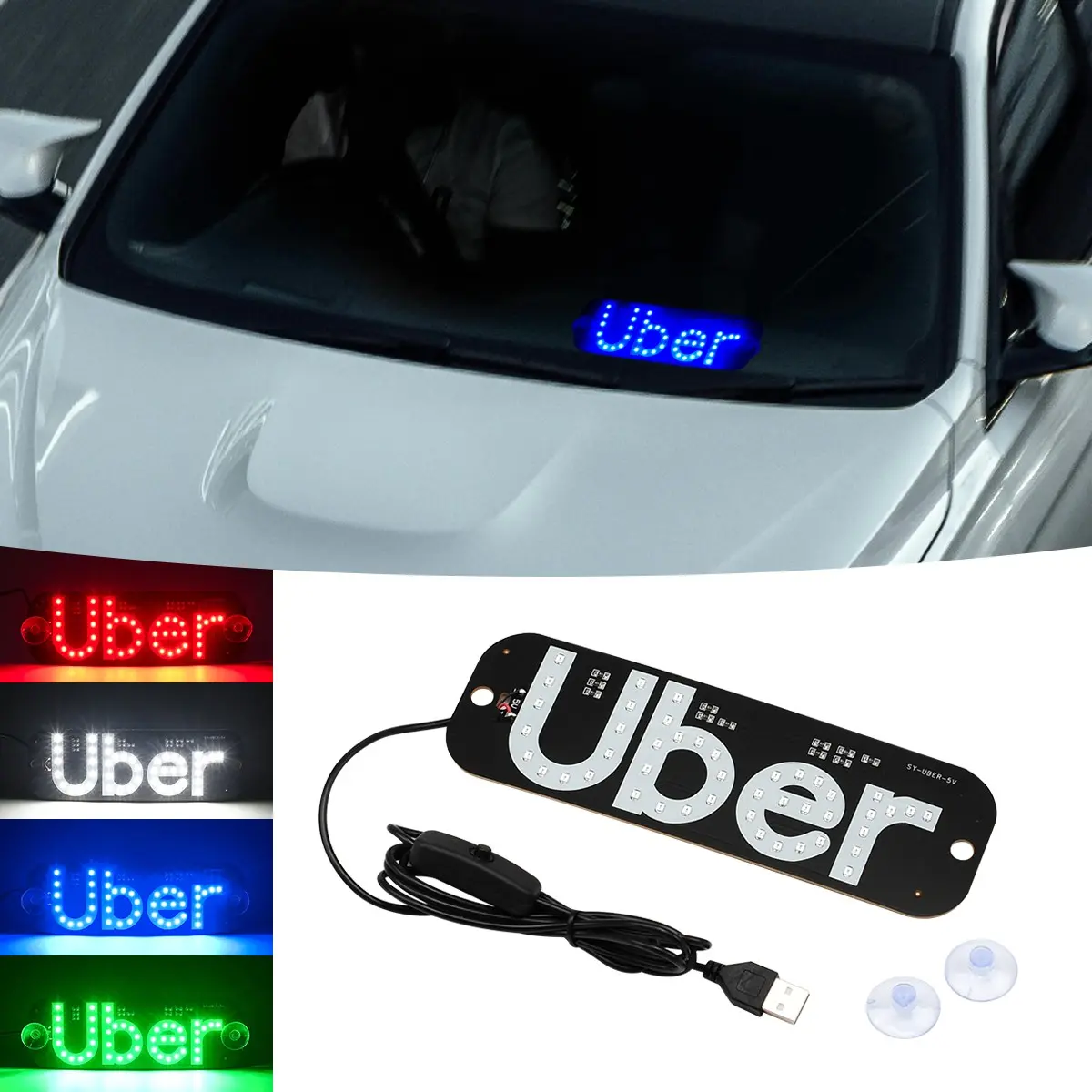Taxi Windshield LED Indicator Light, Uber Car Identification Lamp, USB ...