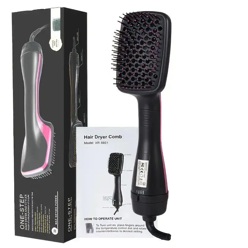 110V 3-in-1 Multifunctional Anion Heated Brush Hair Dryer Comb Styler, US Plug Hairdressing Tool for Curls & Straightening