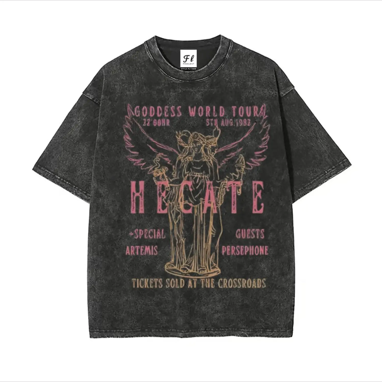 Oversized Cotton Graphic Tee, Hecate Goddess World Tour Outfit, Comfort Vintage Wash Dark Academia Fashion Shirt, Witchy Greek Myth Design, Perfect Valentine’s Day Gift for Her, Cute Occult Lover Gift for Friends & Family