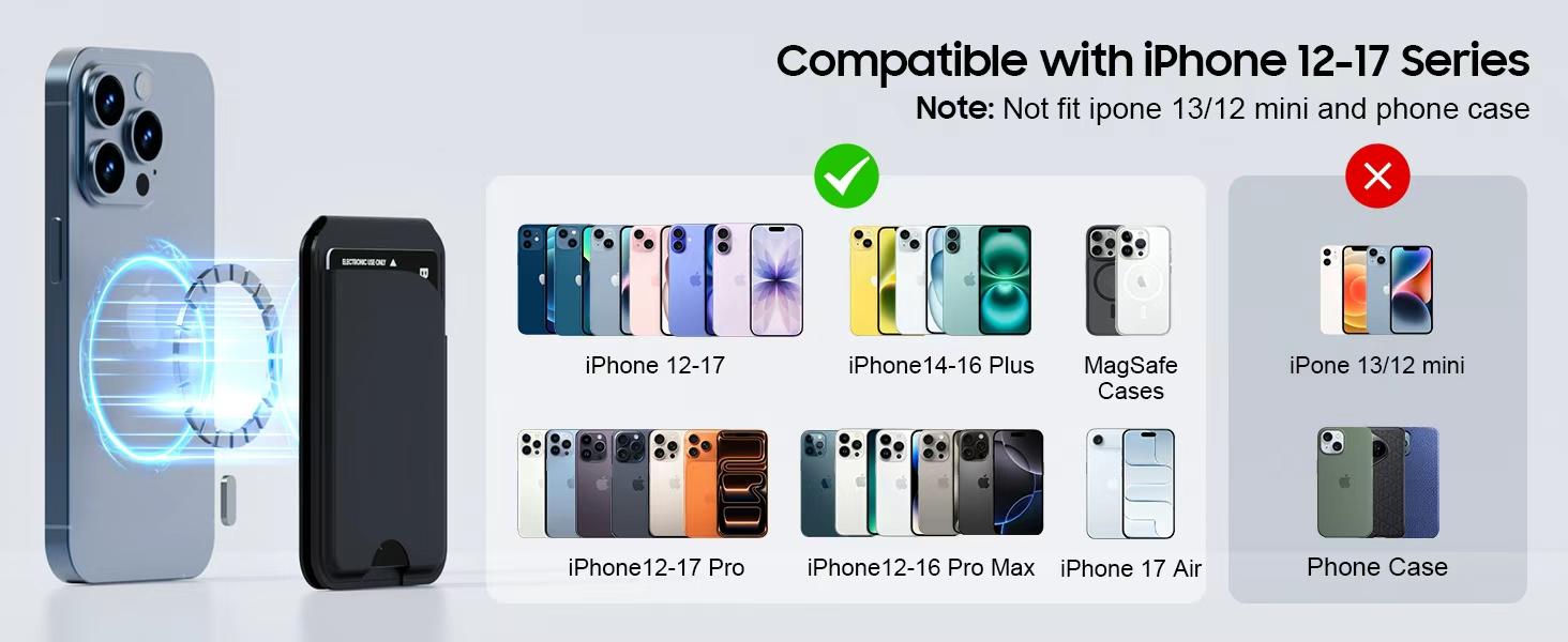 Mag-Safe Wallet Magnetic Wallet for Phone Lightweight Magnetic Phone Pouch Stand Adjustable Leather Mag-Safe Card Holder for iPhone 17/16/15/14/13/12 Series, Not for iPhone 13/12 Mini