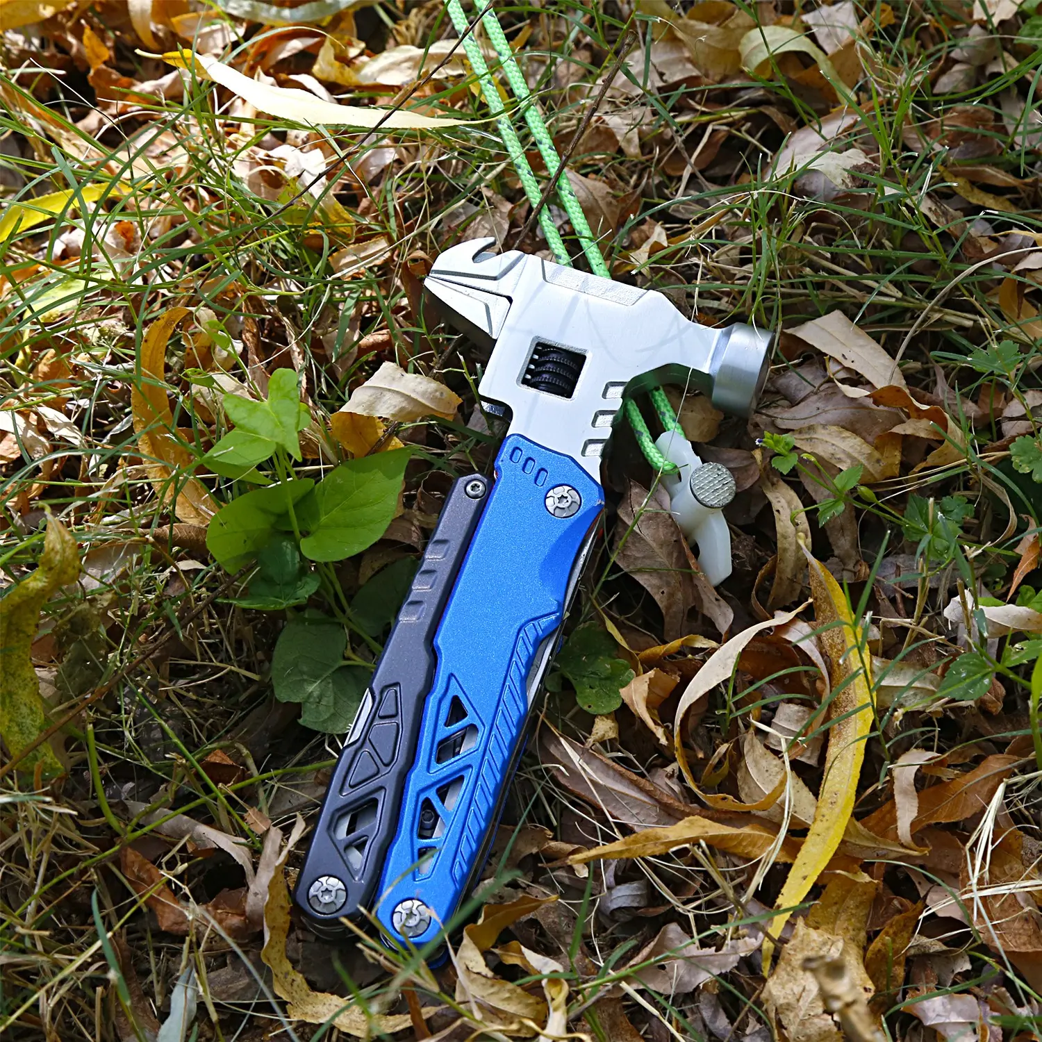 Multi-Function Portable Wrench with Steel Hammer and Folding Pliers, Steel Saw, Pry Bar, Screwdriver Bits, Nylon Storage Bag, Multitool Wrench Pliers