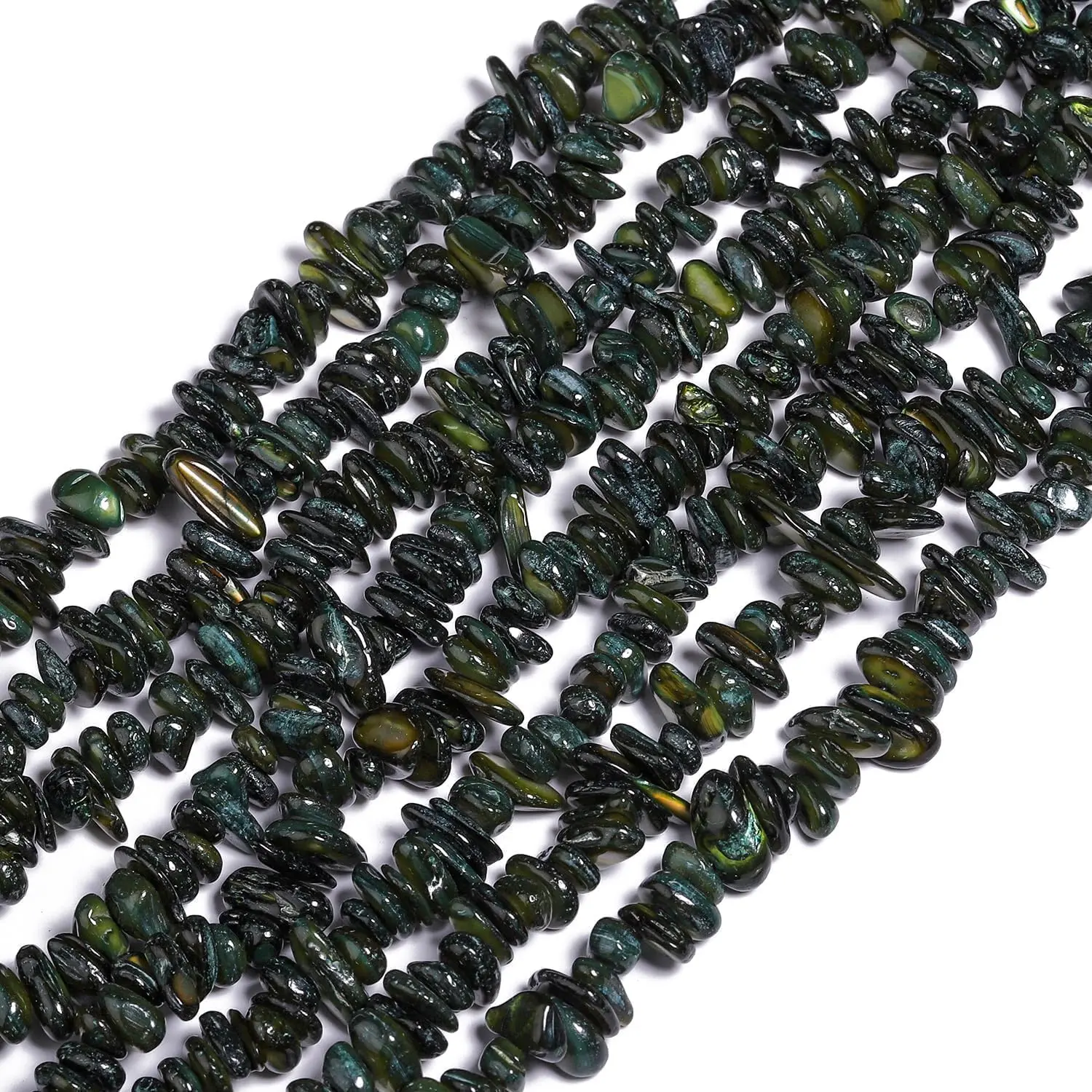 Chip Shell, 260 count 5-8mm Irregular Shell Beads with Holes, Forest Green Shell & Moss  Like Chip Beads for  Making