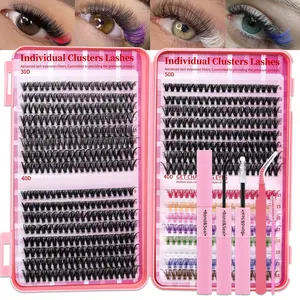 1920 PCS or 640 PCS D-Curl Individual Lashes Clusters Kit, DIY Eyelashes Kit Set, 8 Natural and Colorful Styles Lash Book with Bond and Seal, Brush Applicator, Headband and Wristband, Easy DIY Extensions for Daily Makeup