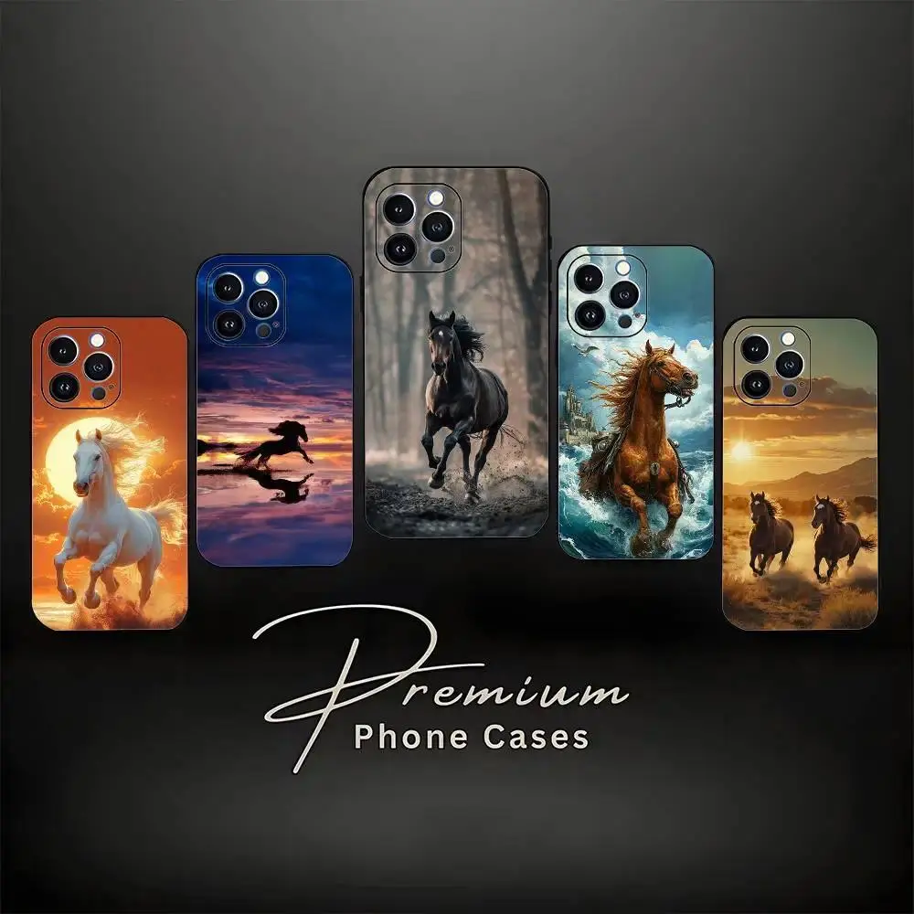 Galloping Horse Art Phone Case Soft Silicone Black Cover For iPhone 11-17 Pro Max/Plus & Samsung Galaxy S23-S25