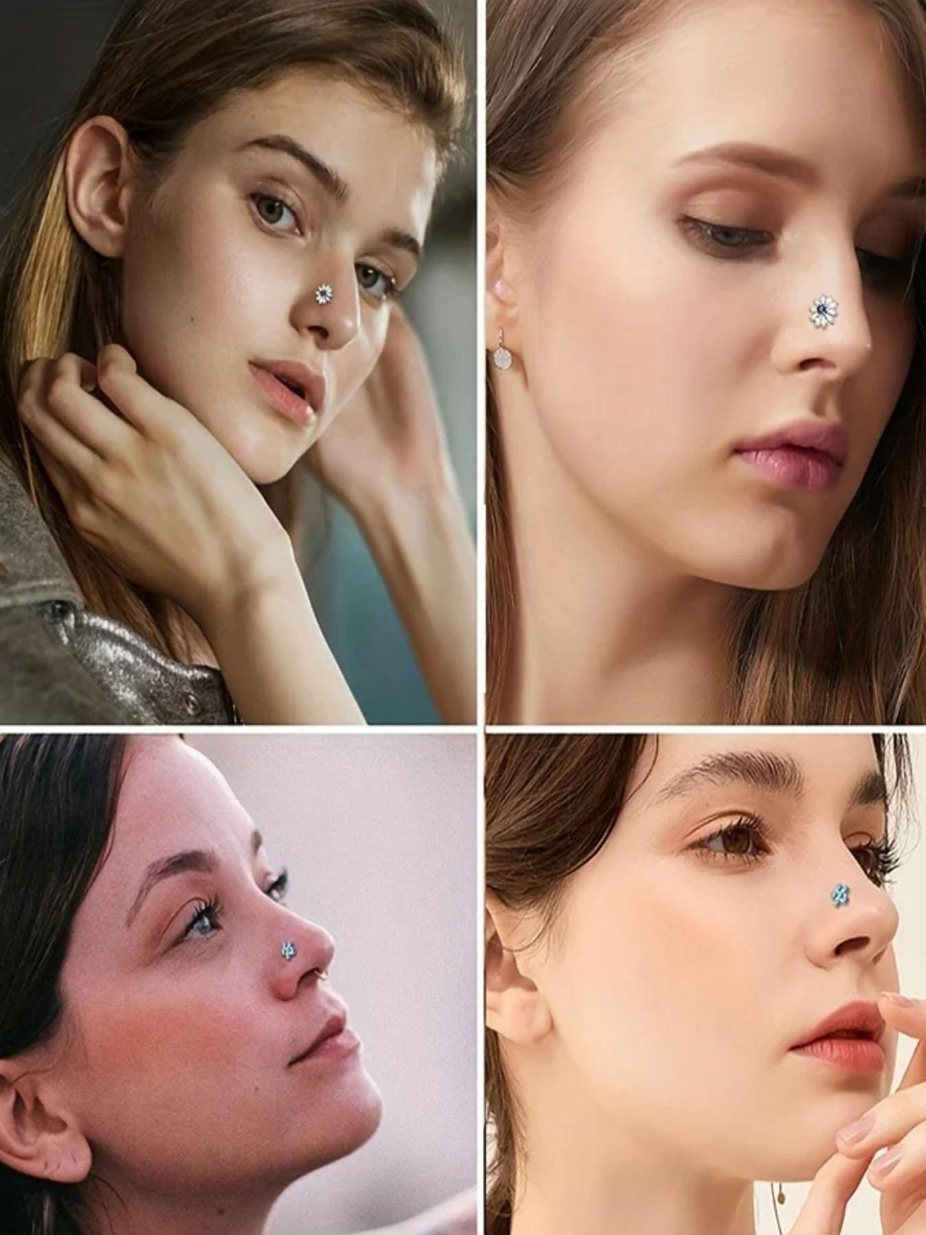 Women's Elegant Rhinestone Decorated Nose Ring, Nose Ring for Women & Girls, Casual Fashion Accessories for Party & Daily Decor, Trendy Jewelry for Gift, Nose Piercing Jewelry, Nose Cuff, Body Piercing Jewelry