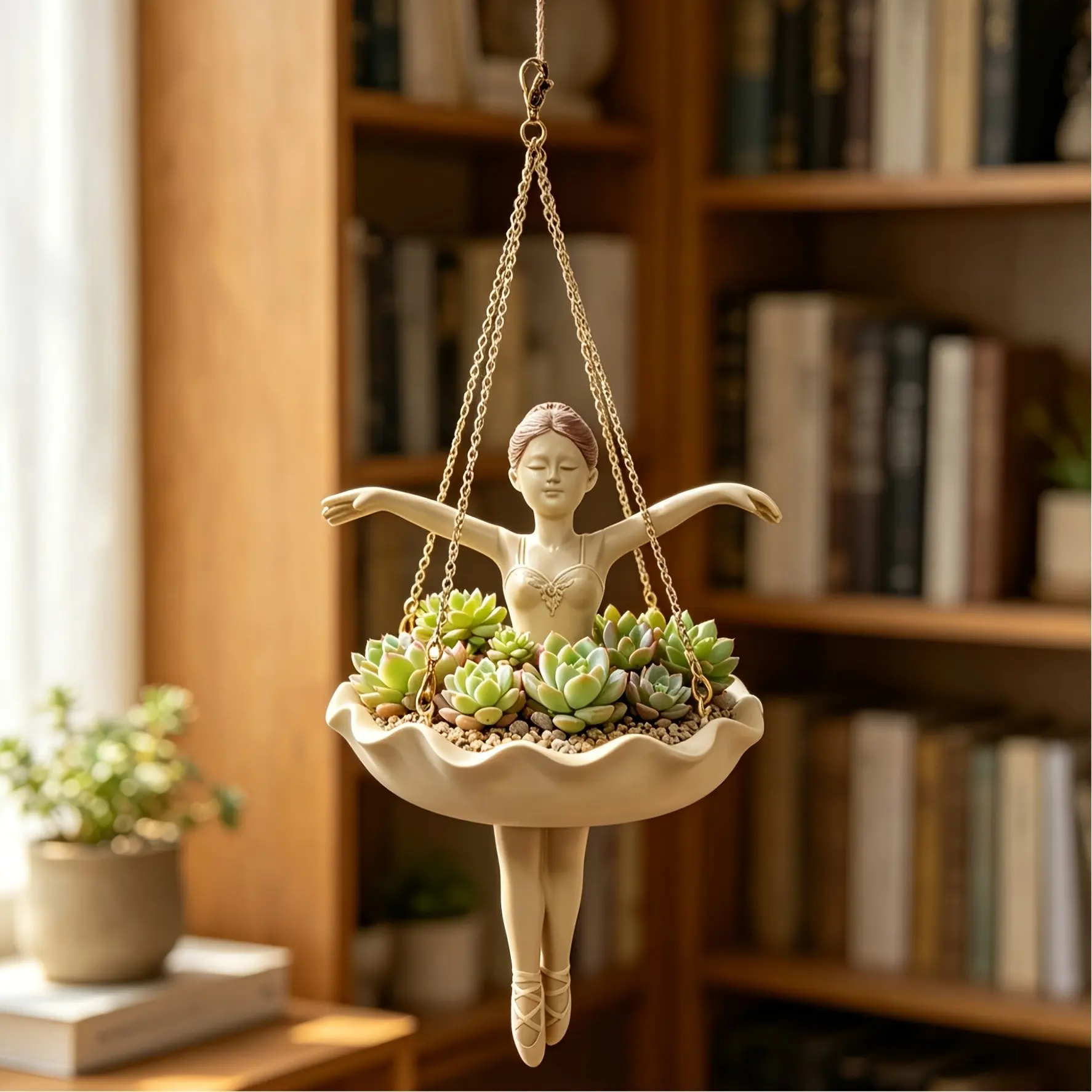 Hanging Planter Resin Dancer Statue, Lightweight Chain-Hook Flower Pot for Succulents, Indoor Outdoor Garden Decor, Outdoor Hanging Planters