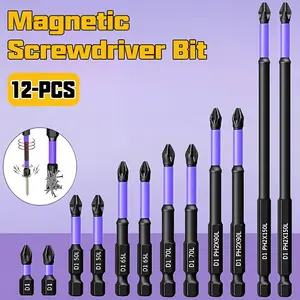 12Pcs D1 High Hardness PH2 Strong Magnetic Cross Screwdriver Bits Set, Impact Electric Driver Bits, Non-slip Steel Magnetic Drill Bits, 1/4 Inch Hex Shank Quick Change Cross Bits for Electric & Manual Screwdrivers