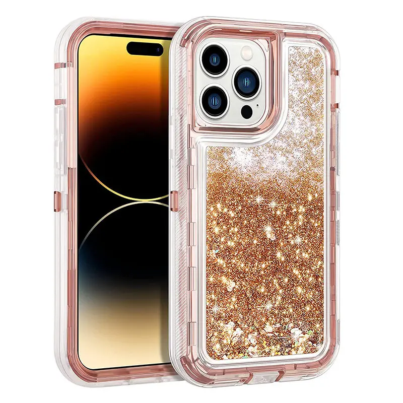 Shockproof High-Grade TPU + PC Smartphone Case, Detachable Sparkly Glitter Liquid Defender Cover for iPhone 11-17 with Protection, Drop Proof Design, Easy Installation & Touchscreen Compatibility, Teen Girl Back-to-School Accessory
