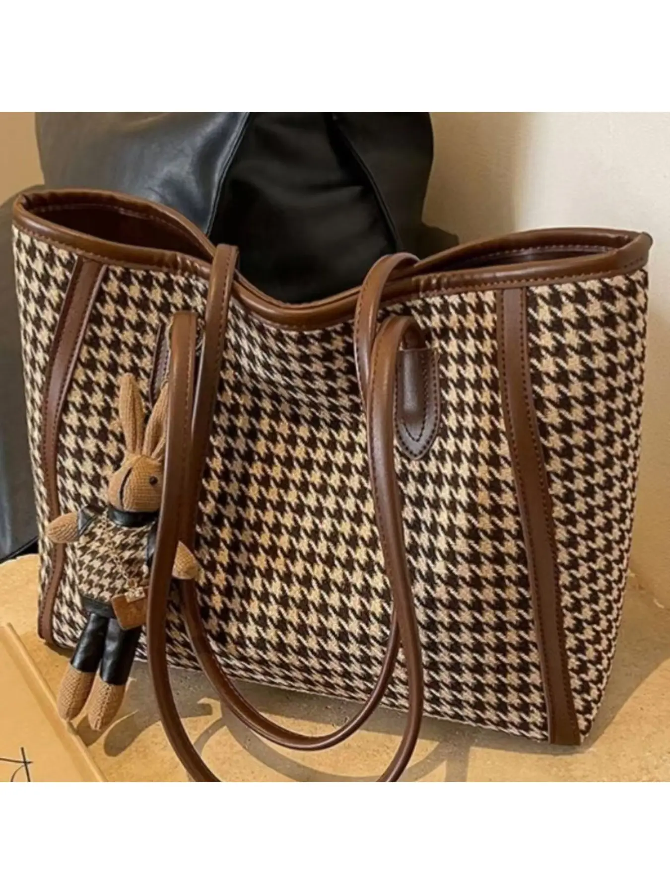 2026 New Women's Houndstooth Tote Bag Large Capacity Handheld Commuter Bag, Stylish & Versatile Casual Shoulder Bag, Trendy Design