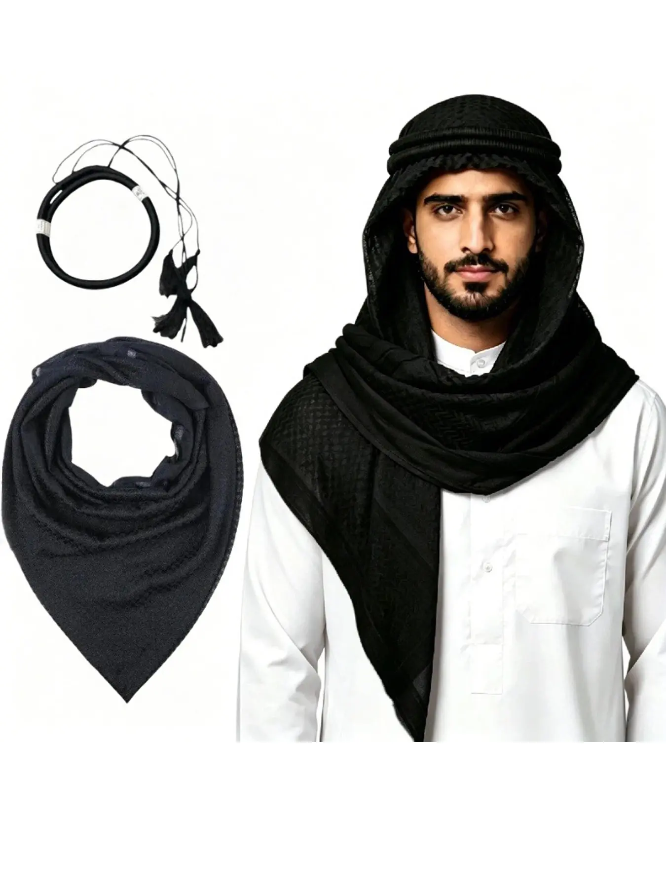 Breathable Comfortable Fashion Headscarf + Headband, Ethnic Pattern, Loose-Fit, Summer Wear, Traditional Middle Eastern Keffiyeh Hat for Men
