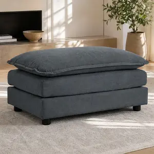 ARCH Chenille Ottoman Footrest Stool for Living Room, 22x35x18 Inch Grey Fabric Upholstered Foot Stool with Solid Wood Frame, Comfy Sponge Filled Ottoman for Sofa Accent Chair, Home Office Use, Grey Color Options, Chenille Material