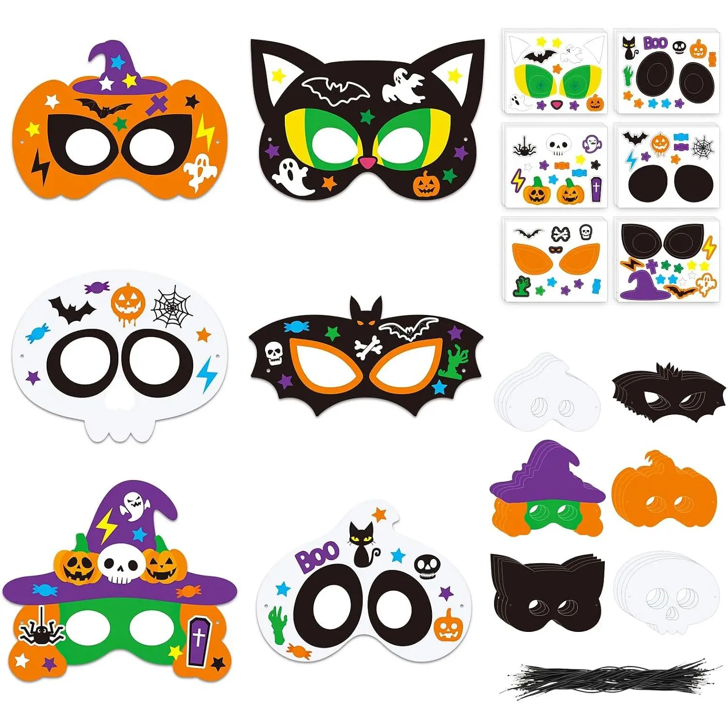 24 Sets Halloween Masks Craft Kits, Witch Pumpkin Ghost Paper DIY Party Mask Art Sets for Halloween Party Activities