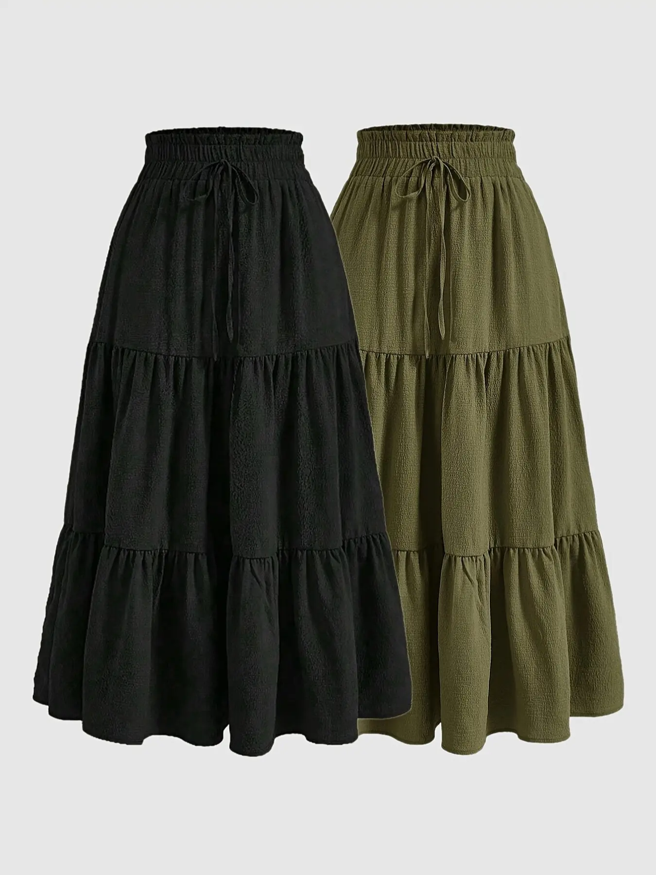 Women's 2 Piece Casual Drawstring Layered Ruffles Fitted Layered Ruffles Long Skirts, Thin Woven Fabric Lightweight Plain All Seasons Wear, Fitted Design Skirt, Womenswear