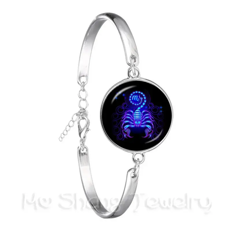Vintage Zodiac Constellation Bracelet - Adjustable Size Round Retro Glass Cabochon Celestial Charm, Personalized Astrology Jewelry Birthday Gift Ideas for Her, Round Shape