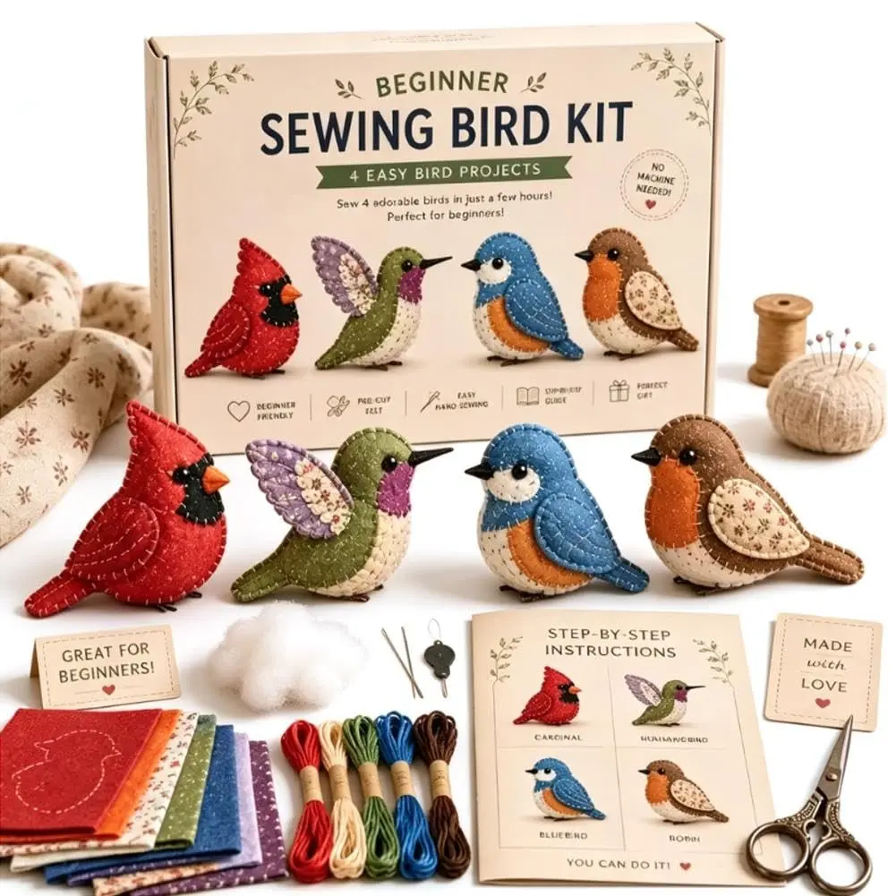 DIY Fabric Cats Craft Kit – Creative Handmade Art, Stitch Your Own Whimsical World Patchwork Sewing Set 3D Cute Animal for Making Ornament Adults Beginners, Gift Holidays Keychain