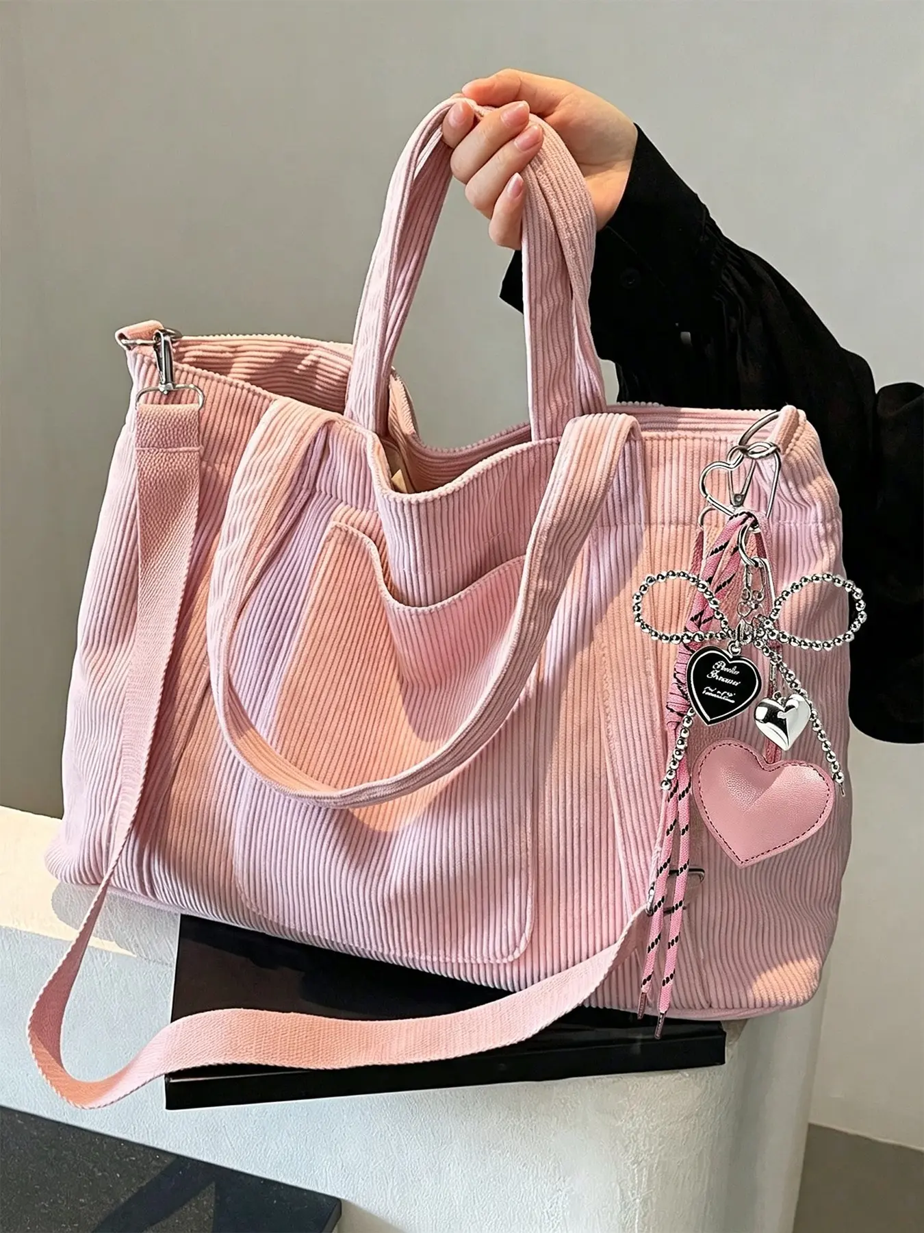 Fashionable and simple solid color double handle shoulder messenger bag with adjustable shoulder strap, sweet niche casual versatile multi-color optional, suitable for daily commuting,   short distance travel, etc.