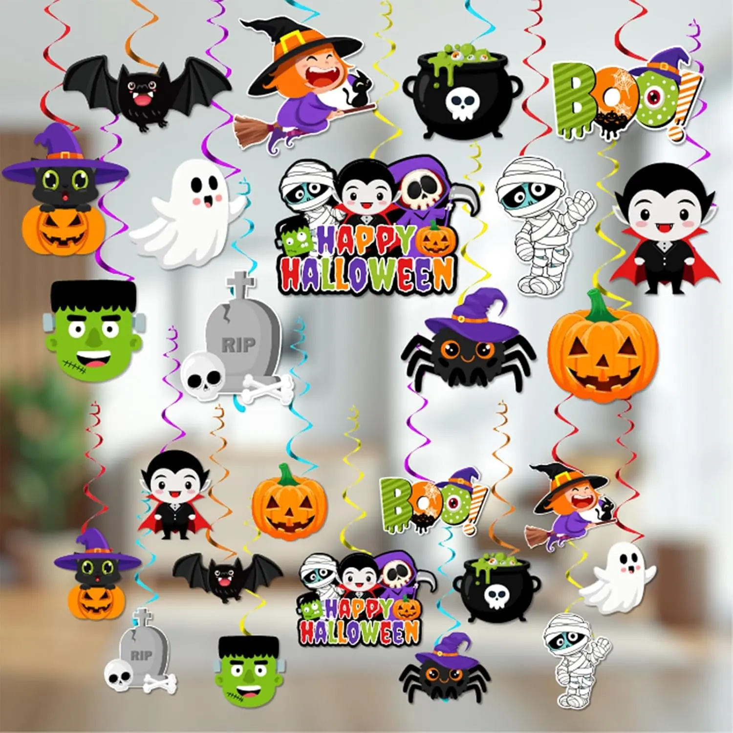 Halloween  Decorations-26 Pack Halloween  Swirls  Pumpkin Bat Batty Twisting  Decor for Classroom   Pumpkin Ceiling Decor Indoor