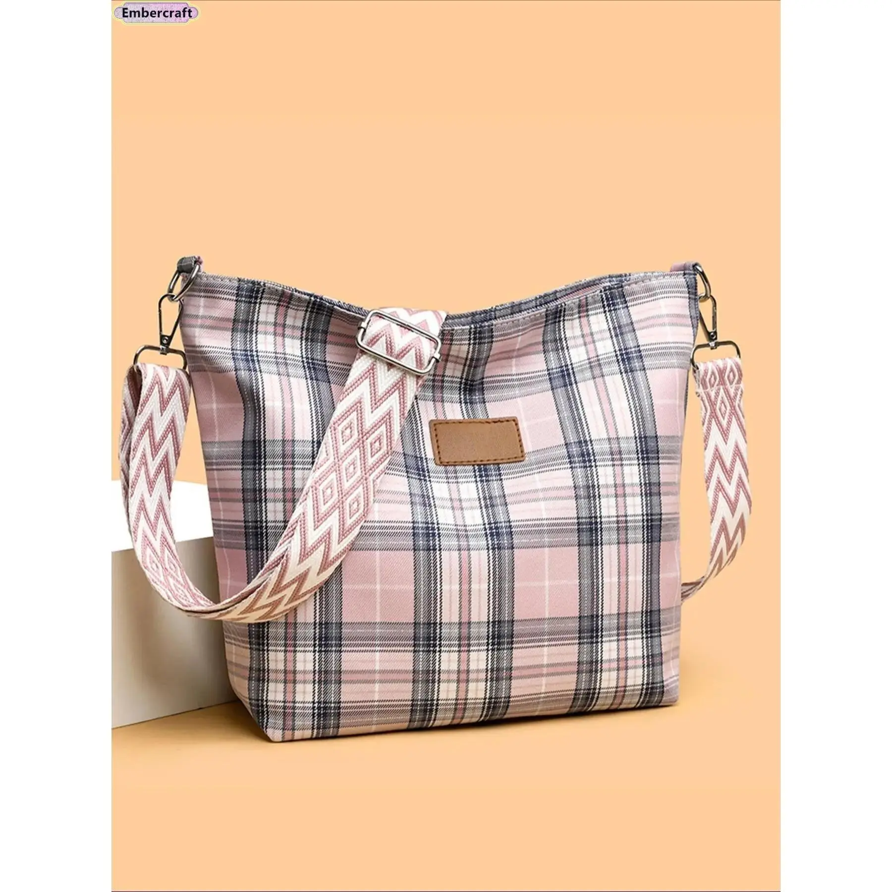 Women’s Plaid Nylon Crossbody Bag - Chic Letter Accents, Lightweight, Adjustable Strap, Aesthetic All-Match Shoulder Purse for Casual Commuter Use, Crossbody Bags For Women, Subtle Accents, Lettered, Plaid Pattern, Jeans–Dress Match, Subtle Letters