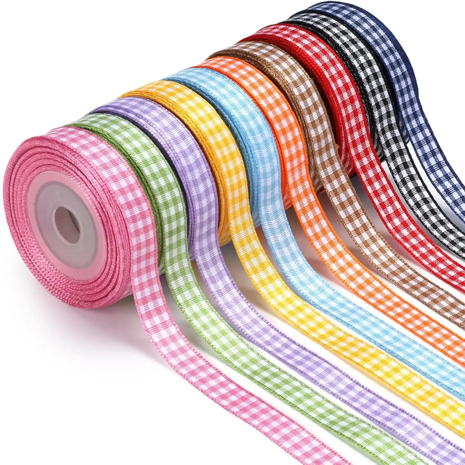 10 Color 100 Yards Length Gingham Ribbon Variety Pack, 3/8" X 10 Yards/Roll Assorted Spring Easter Plaid Ribbon for Crafts, Gift Wrapping, Hair Bows, Birthday, Babyshower Decoration Ribbon Set