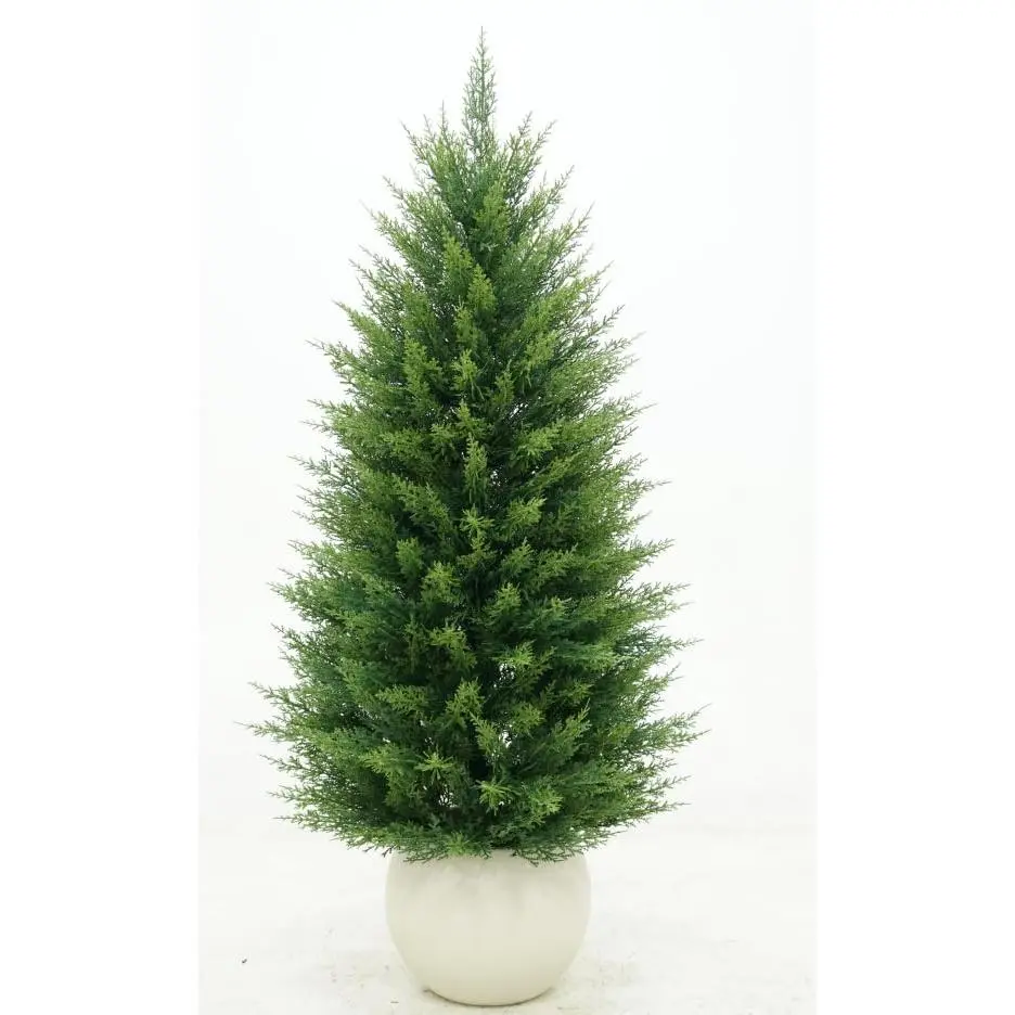 2PC 4FT Realistic Artificial Pine Trees – White Round Pots – 3D Lifelike Needles – Low Maintenance Faux Plant
