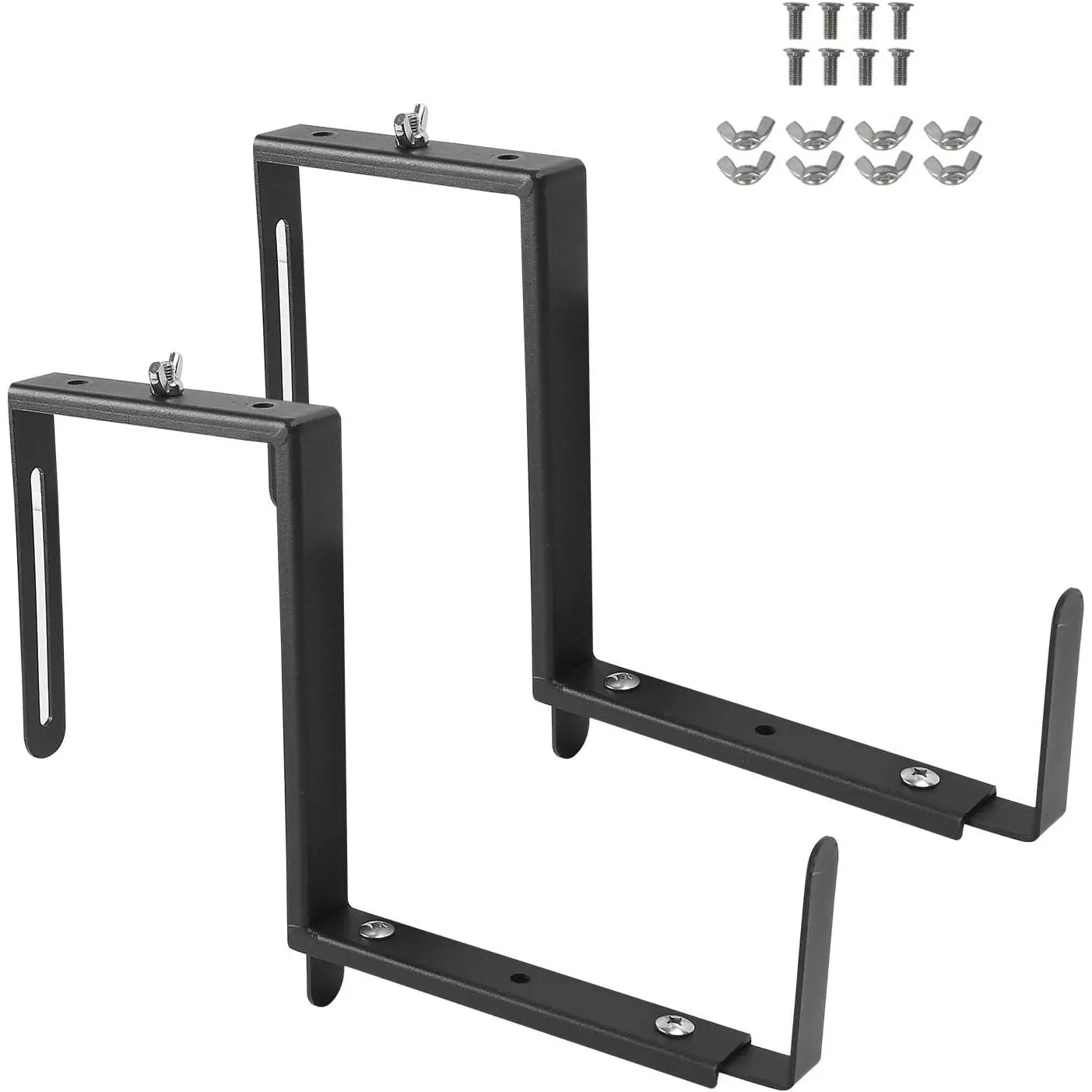 Window Box Bracket,Adjustable Planter Box Brackets,Black,2Pack | Heavy Duty Q235 Steel Flower Box Brackets, Brackets for Fence Railings Windowsill Patio Garden Balcony