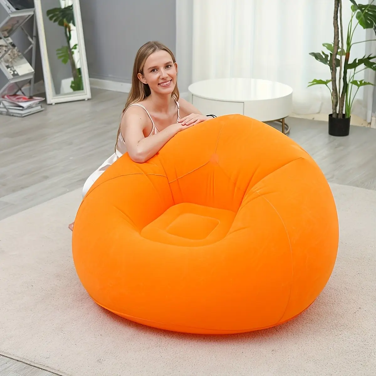 Inflatable Bean Bag Chair, Premium Synthetic Leather, Soft Plush Lining, Comfortable for Indoor/outdoor Use, Ideal for Camping, Balcony, Bedroom, Travel