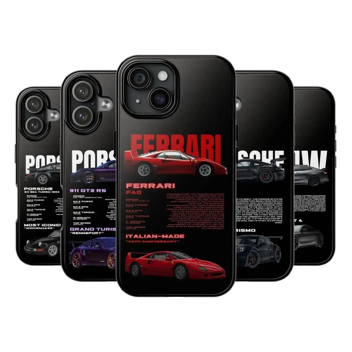 Sports Car Illustration Phone Case — Streamlined "Cool Black" Automotive Design Protective Cover — A Perfect Gift for Men, Car Enthusiasts, Streetwear Aficionados, and Racing Fans; Compatible with iPhone 11–17 Pro Max/Plus Series and Samsung Galaxy S23–S2