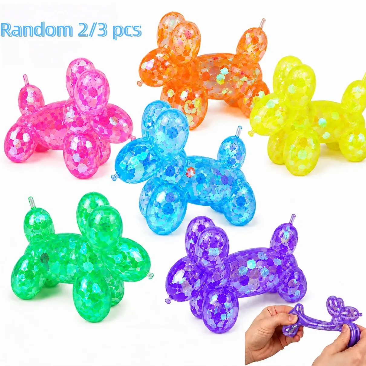 2/3 pcs Random Squeeze Toys – Balloon Dog Squishy Squeeze Toy, Soft Sensory Squeeze Toys, Cute Stretchy Balloon Animal Design, Stress Relief Fidget Squeeze Toys for Teens and Adults, Sensory Fidget Squishies