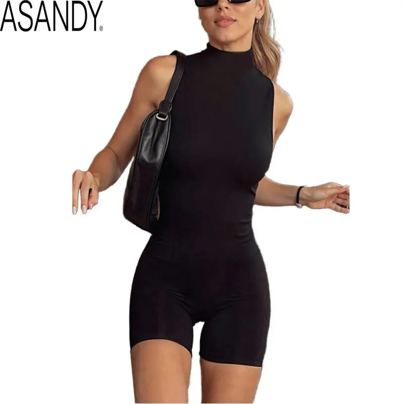 ASANDY Women's Sporty Chic Athletic Jumpsuit - Solid Square Neck Bodycon Romper, Buttery Nylon Seamless Flexible Wrinkle-Resistant Activewear with Tummy Control for Yoga, Workout, Yoga Pilates, Workout Wear