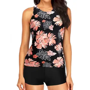 Tempt Me Three Piece Swimsuit for Women Tankini Bathing Suit Modest High Neck Tank Tops Swimwear with Shorts