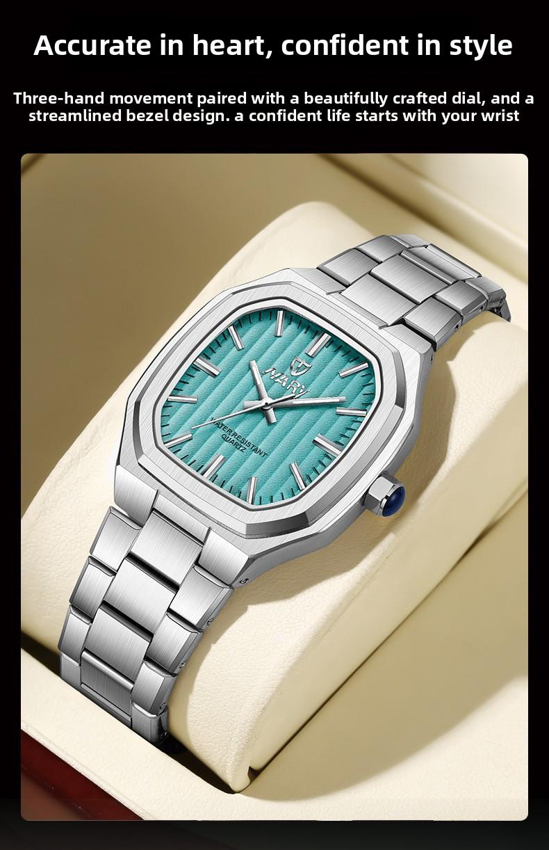 Men's Luxury Gold Square Quartz Watch - Stainless Steel Band, Water Resistant, Gold Textured Dial, Luminous Hands, Business Casual Dress Wristwatch, Perfect Gift for Him