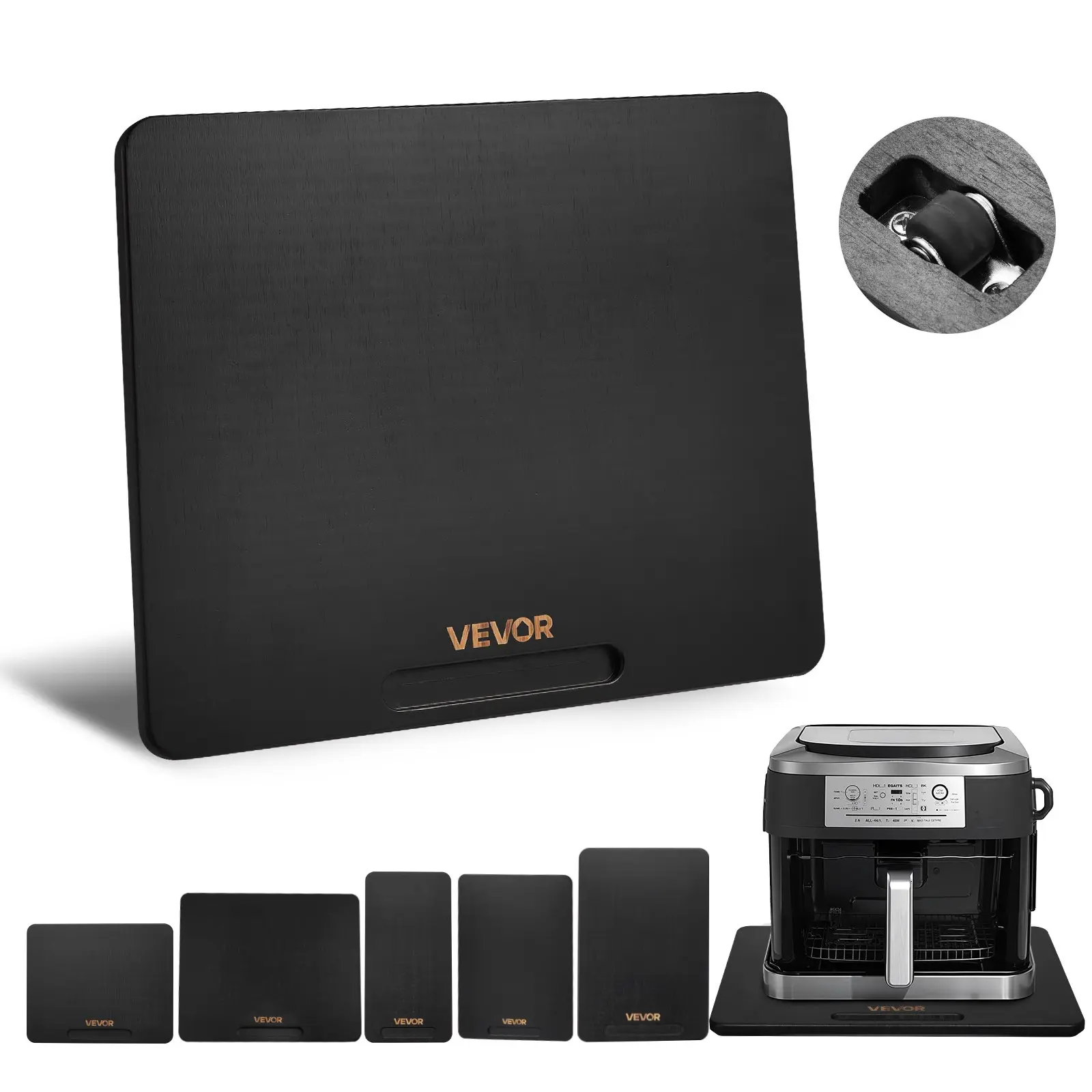 【DealsForYouDays】VEVOR Appliance Rolling Slider Tray (cq1006) with Casters, 13x16 in, 0.7 in Height, 40 lbs Capacity, Silent Rubber Wheels, Ergonomic Hollow Handle, Effortless Sliding, Easy to Clean, for Coffee Maker, Black Kitchen Countertop Tray
