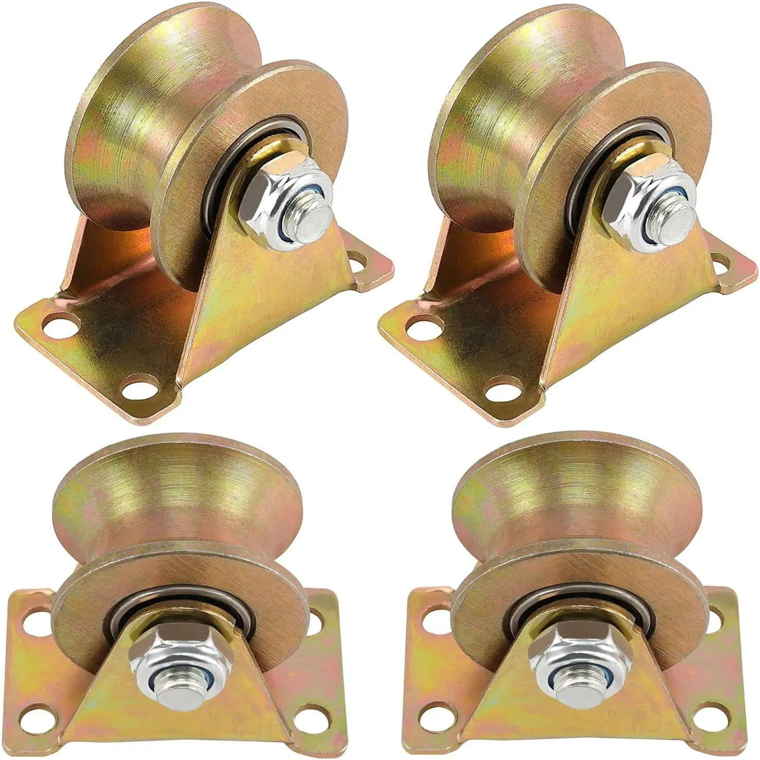 4 Pack Heavy Duty 2" U- Pulley Wheel, 660 LBS Load Capacity, Double Ball Bearings, Smooth Rolling Steel  Pulley for Sliding Gates, Garage Doors, Wire Rope & Industrial Track Systems