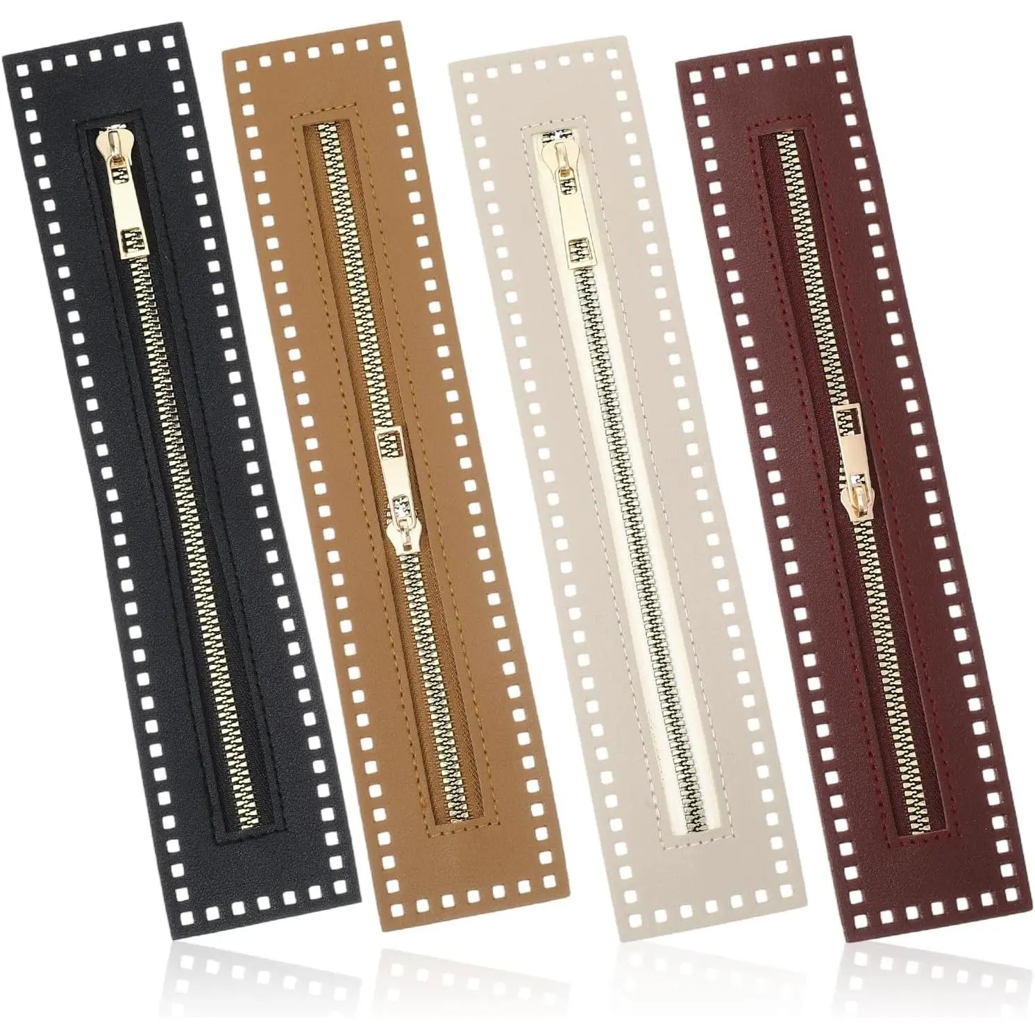4 count Crochet Zipper with Holes, 10.63 Inch PU Leather Zipper Frame, Close End Leather Sewing Zippers,  Bag Zippers for DIY Crochet Purse, Handbag, Jeans & Handicraft