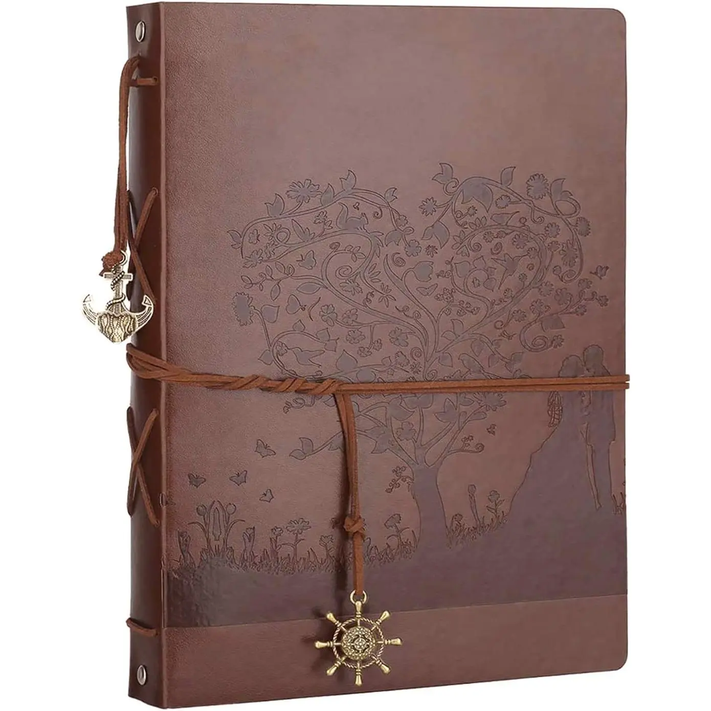 AIOR Photo Album Scrapbook, Vintage Scrapbook Album, 11 x 8.3 Inches 60 Black Pages Refillable with Photo Corners, Wedding Anniversary Valentines Day Gifts for him her (Love Tree)
