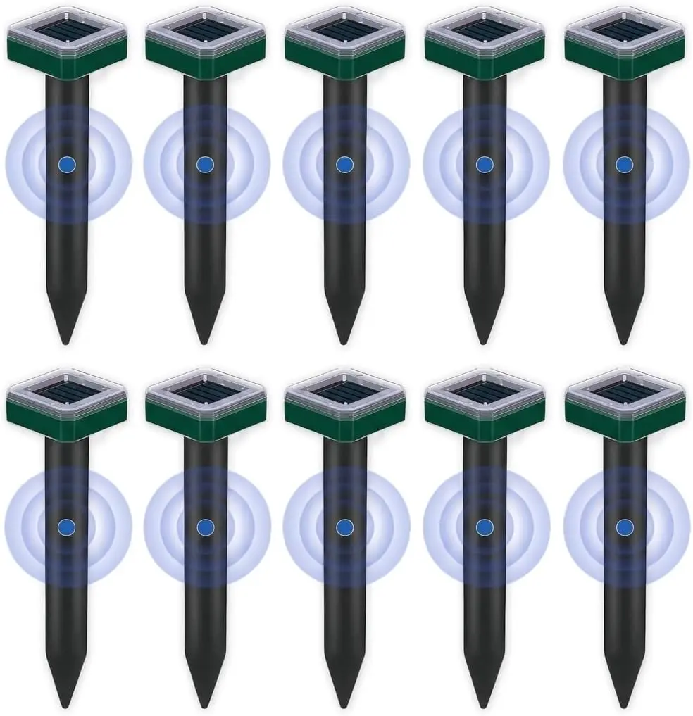 Mole Repellent Solar Powered, 12-Pack Ultrasonic Repeller Outdoor Yard and Garden, Get Rid of Moles Gopher Vole Groundhog Snake Chipmunk, Waterproof Sonic Spikes Mole Deterrent
