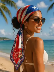 Puerto Rico Flag Scarf, Vintage Floral Border Design, Cultural Pride Shawl Wrap, All Seasons Fashion Accessory, Heritage Festival Wear