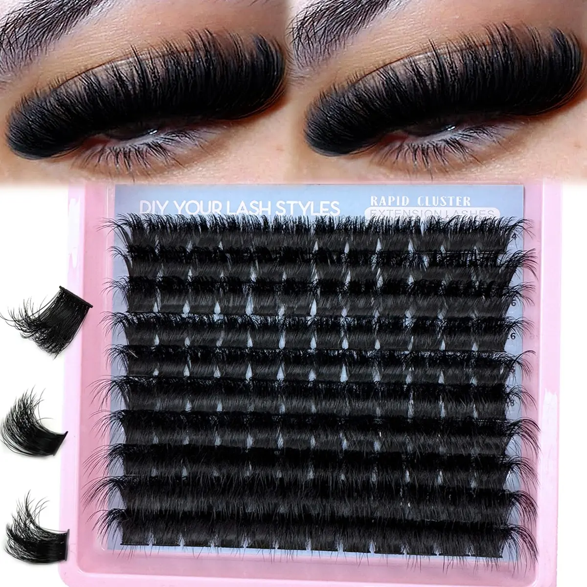 Mixed Length Individual False Eyelashes Kit, Eyelash Falsies, Natural-Look Eyelash Extensions, Professional Eye Makeup Accessories for Women & Girls, Hybrid Lash Set with Curl Cluster Lashes, Fluffy Lash Clusters, Volume Lash Clusters