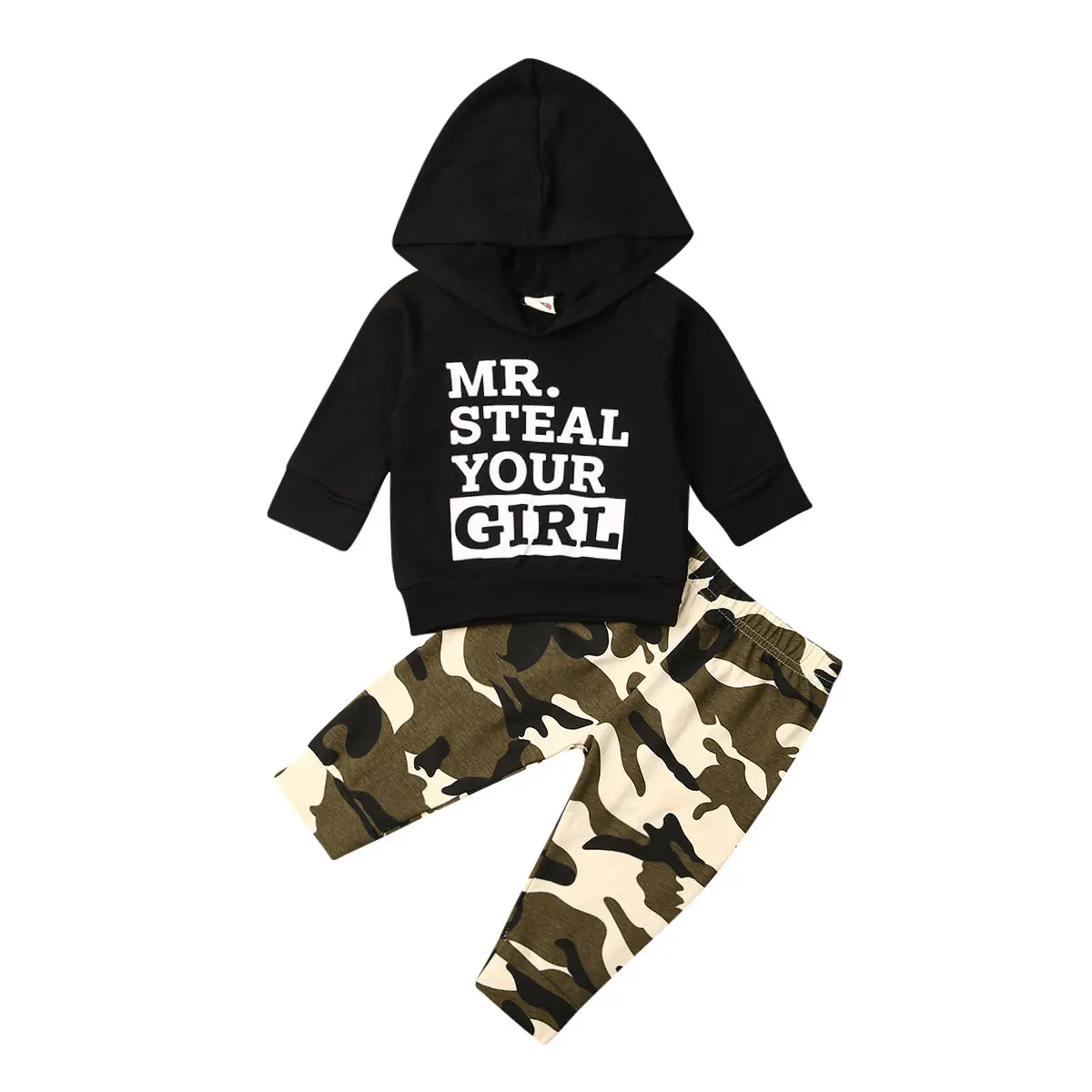 Toddler Baby Boy 2Pcs Fall Outfit Hooded Sweatshirt Letter Print Camo Jogger Pants Kids Casual Tracksuit Set