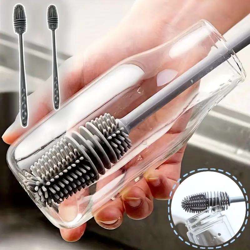 [Multifunctional Silicone Brush] 2pcs/Set Multifunctional Silicone Brush| Long Handle+Short Handle Kitchen Cleaning Brush - Durable Kitchen Cleaning Tool