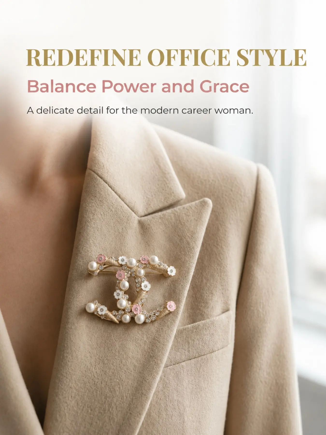 Women's Versatile Commuter CC Brooch, Dual Color Pearl Strand, Floral Rhinestone Design, Ideal for Collars, Hats, Scarves, Necklaces, Bags