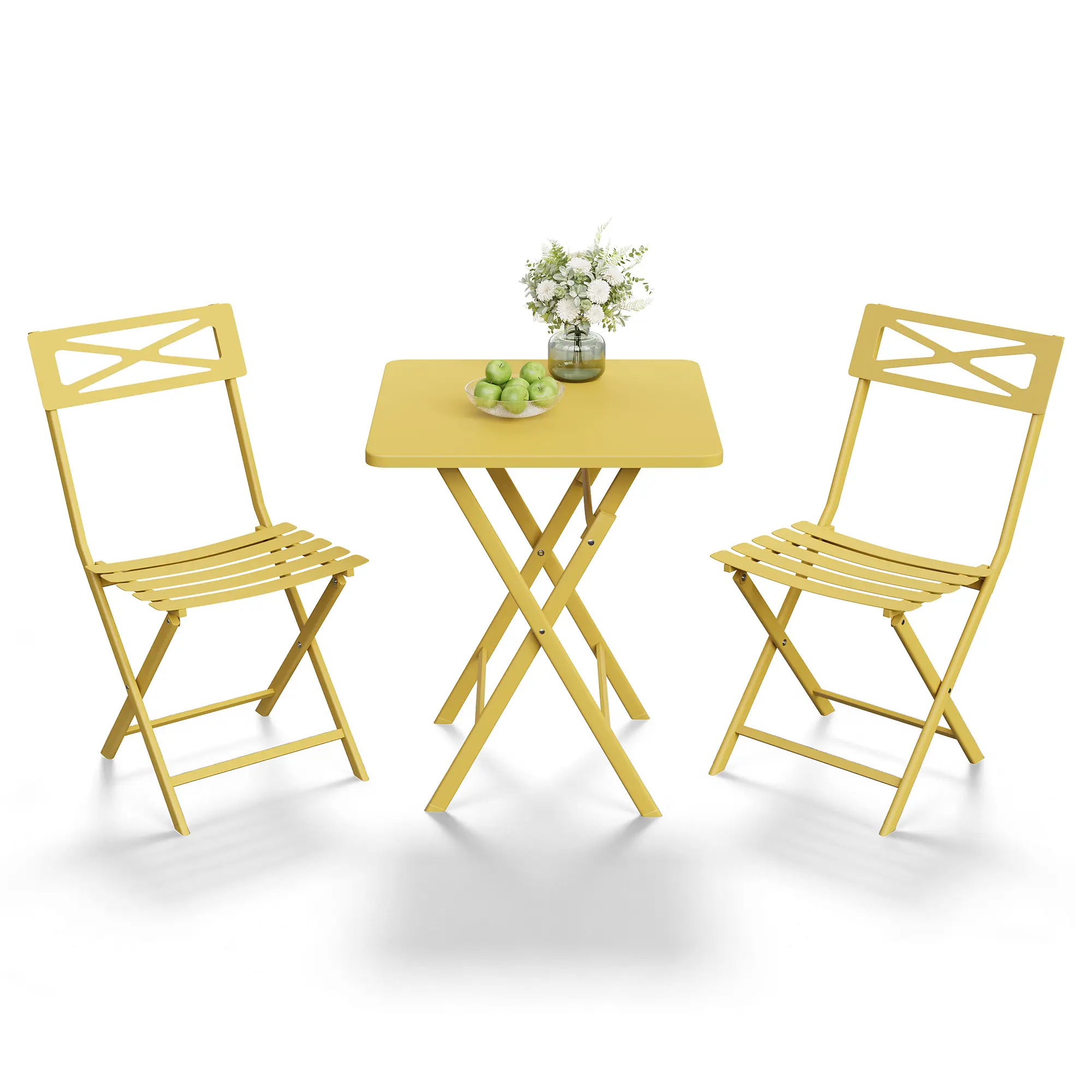 Space-Saving 3-Piece Folding Bistro Set – Heavy-Duty Steel Outdoor Table and 2 Chairs, Portable, Weather-Resistant, No Assembly Needed, Ideal for Patio, Garden, Balcony, or Poolside