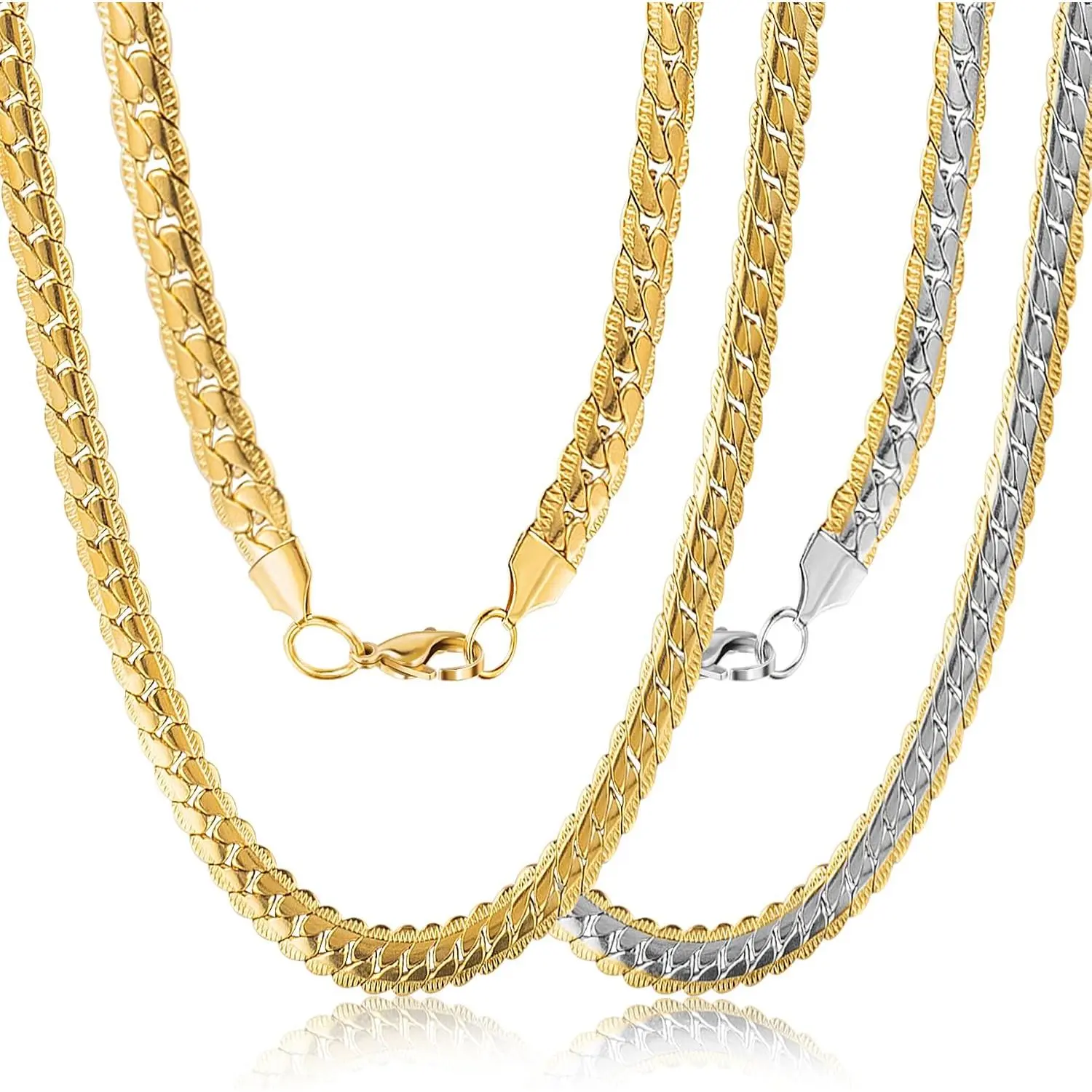 2 count Stainless Steel Chains for Men Women, / Embossed Herringbone Necklaces Chain, 4mm Width Mens Necklace