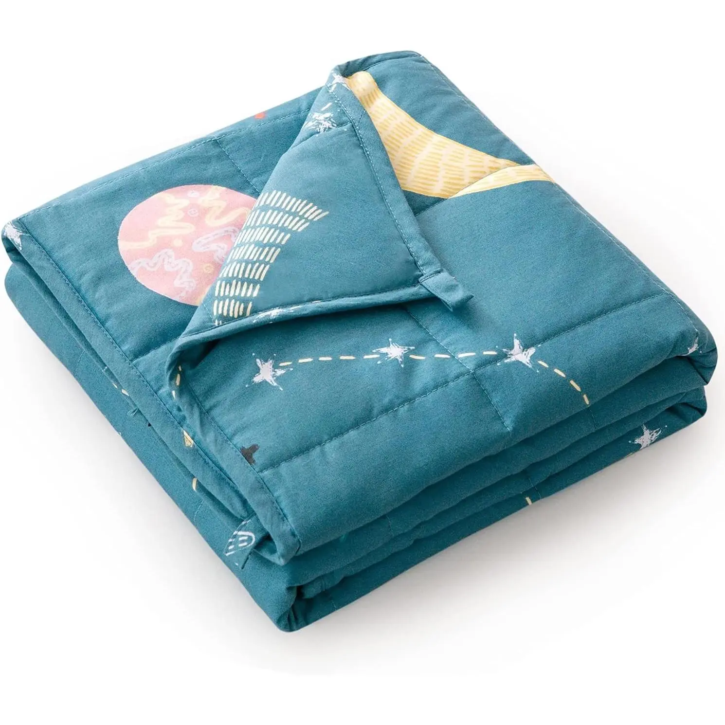 Cotton Weighted Blanket, 36 x 48 Inches, 3 lbs, Star Moon Blue | Soft Breathable Cotton; Machine Washable; Cozy Throw Blankets with Glass Beads for Sleeping; for School and Home