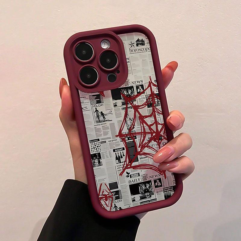 Phone case: C703 Wine Red High Bamboo Spiderweb Design Phone Case, Compatible with iPhone 17 E Air Pro ProMax iPhone16 15 14 Plus 13 12 Mini 11 X XS XR