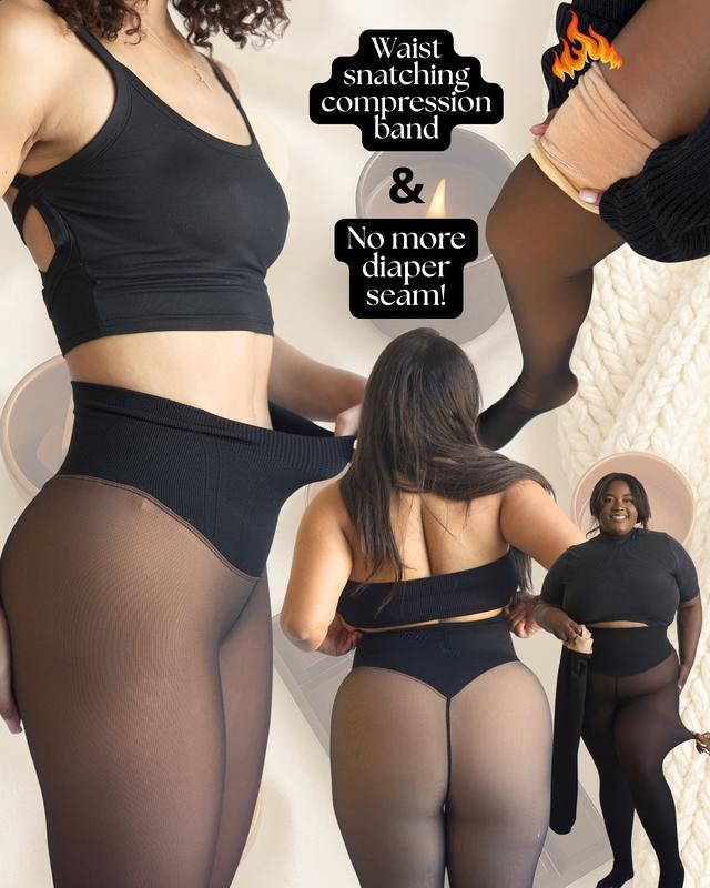 NEW COMPRESSION BAND & ONE SEAM OPTION! THE ORIGINAL MAGIC FLEECE LINED LEGGINGS - S TO XL - 4 SHADES - CLOSED FOOT - Fleece Tights Available in Plus Size and Light to Brown Fur
