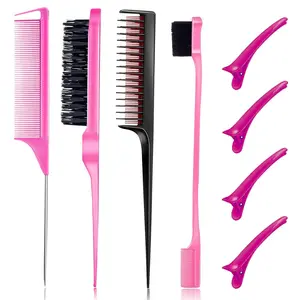 Hair Styling Comb Set Teasing Hair Brush Rat Tail Comb Edge Brush for Edge & Back Brushing, Combing, Slicking Hair for Women