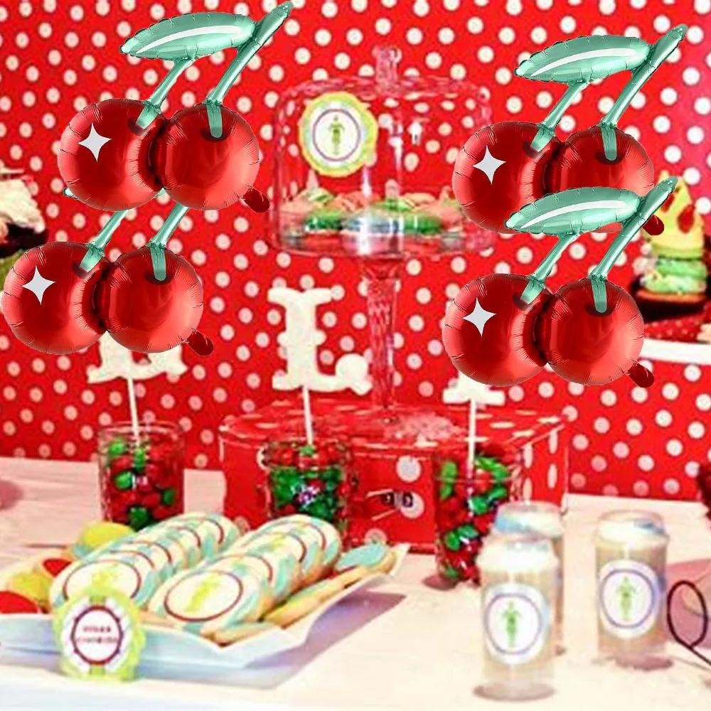2/4/5/6pcs Cherry Aluminum Film Balloon Fruit Theme Sweet Girl lovely Cherry Birthday Party Valentine Scene Decoration Balloon