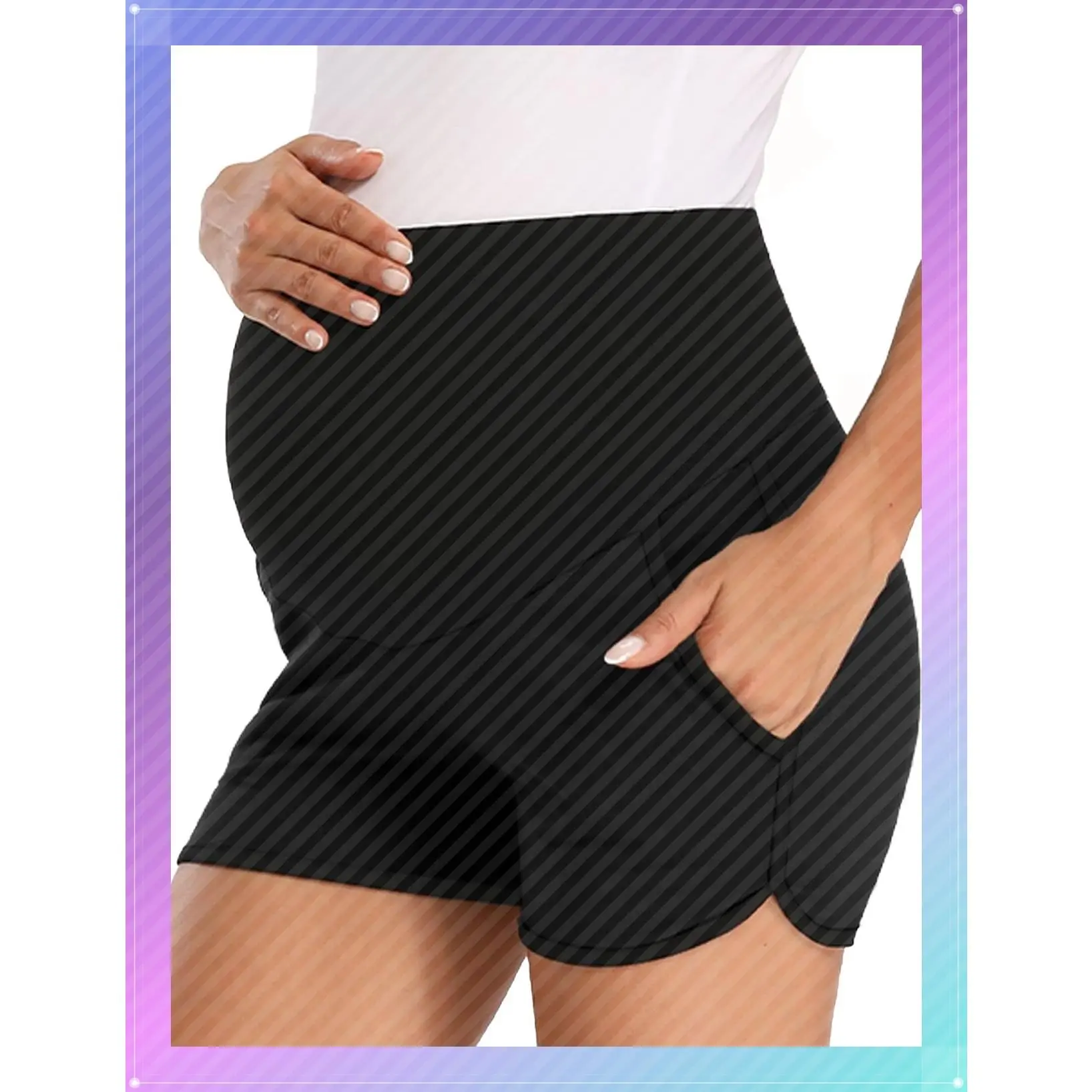 Women's Maternity Over Belly Shorts with Pockets for Pregnancy, Lounge, Workout, Running, Pajama & SleepGift